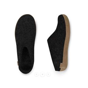 Glerups Wool Slippers Leather Sole Slip On Charcoal Black Gray EU 40 US 9 Womens